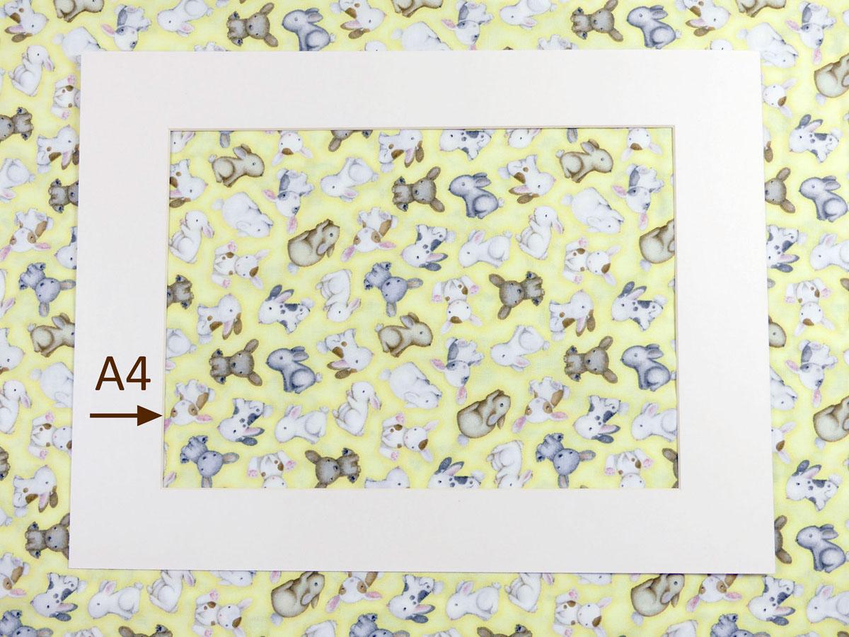 Patchworkstoff mit Hasenbabies aus der Kollektion Farm Babies auf gelb on Henry Glass Fabrics A4 Ansicht